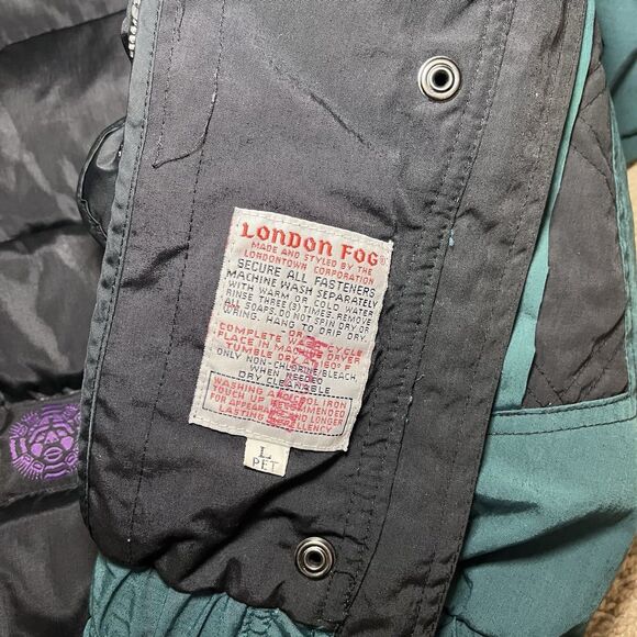 RARE VTG London Fog Puffer Jacket Men’s L 80s 90s Green Aztec Lining Coat - Picture 10 of 11